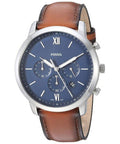 Fossil Neutra Chronograph Blue Dial Brown Leather Strap Watch for Men - FS5453