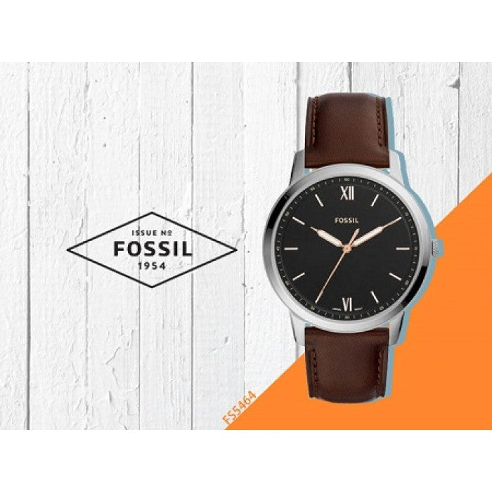 Fossil The Minimalist 3H Black Dial Brown Leather Strap Watch for Men - FS5464