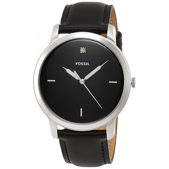 Fossil The Minimalist Carbon Series Black Dial Black Leather Strap Watch for Men - FS5497