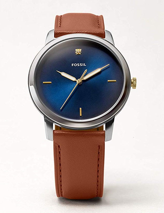 Fossil The Minimalist 3H Blue Dial Brown Leather Strap Watch for Men - FS5499