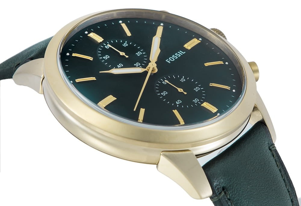 Fossil Townsman Chronograph Green Dial Green Leather Strap Watch for Men - FS5599