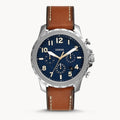 Fossil Bowman Chronograph Luggage Blue Dial Brown Leather Strap Watch for Men - FS5602