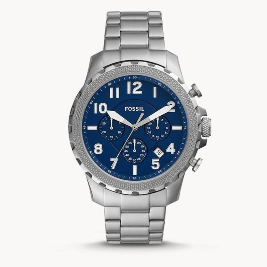 Fossil Bowman Chronograph Blue Dial Silver Steel Strap Watch for Men - FS5604