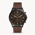 Fossil Forrester Chronograph Black Dial Brown Leather Strap Watch for Men - FS5608