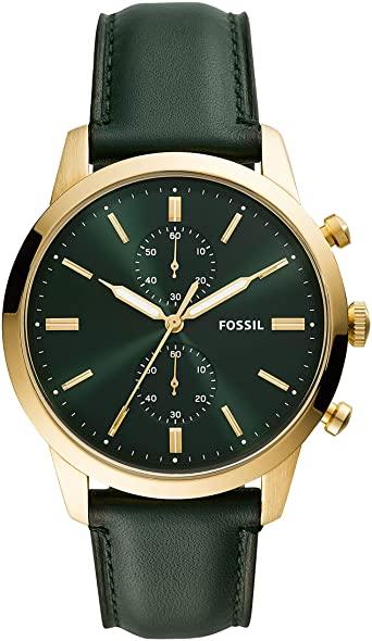 Fossil Townsman Chronograph Green Dial Green Leather Strap Watch for Men - FS5599