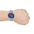 Fossil Garrett Chronograph Blue Dial Silver Steel Strap Watch for Men - FS5623