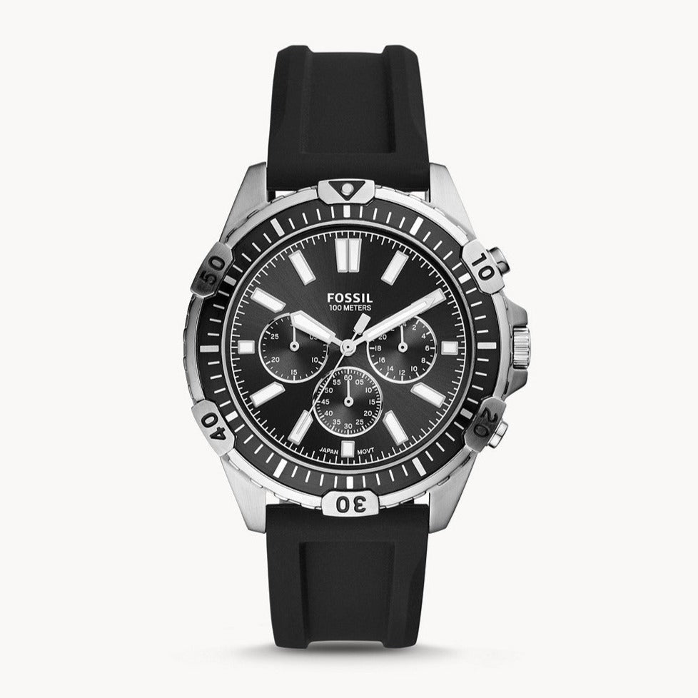 Fossil Bannon Multifunction Black Dial Black Silicone Strap Watch for Men - BQ2494