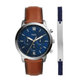 Fossil Neutra Chronograph Blue Dial Brown Leather Strap Watch for Men - FS5453