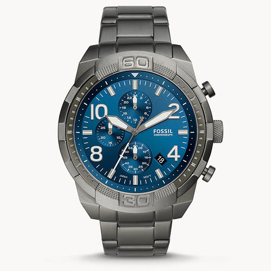 Fossil Bronson Chronograph Blue Dial Grey Steel Strap Watch for Men - FS5711