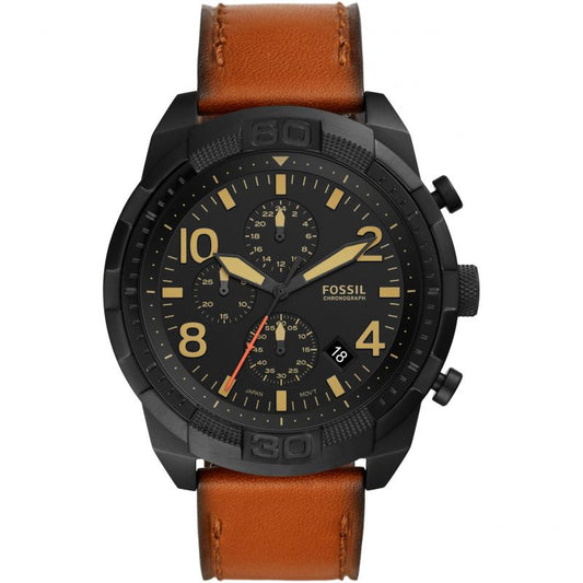 Fossil Bronson Black Dial Brown Leather Strap Watch for Men - FS5714