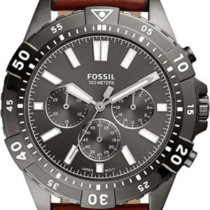 Fossil Garrett Chronograph Grey Dial Brown Leather Strap Watch for Men - FS5770