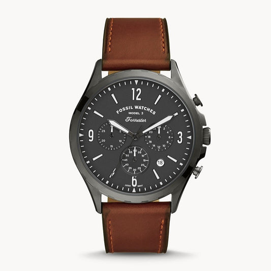 Fossil Forrester Chronograph Black Dial Brown Leather Strap Watch for Men - FS5815