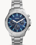 Fossil Bannon Multifunction Blue Dial Silver Steel Strap Watch for Men - BQ2503