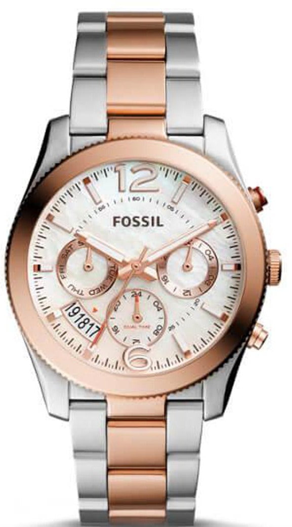 Fossil Perfect Boyfriend Mother of Pearl White Dial Two Tone Steel Strap Watch for Women - ES4135