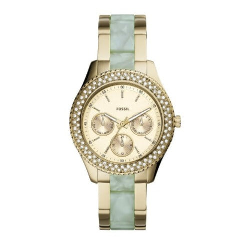 Fossil Stella Multifunction Gold Dial Two Tone Steel Strap Watch for Women - ES4757