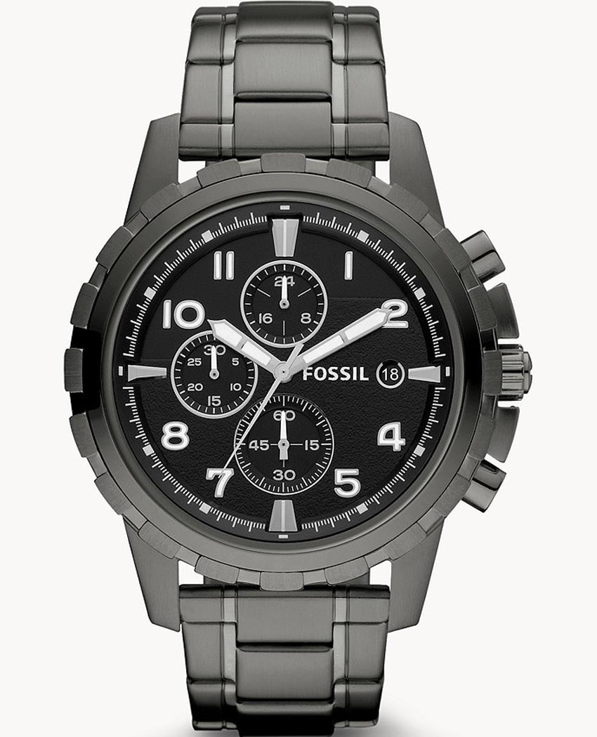 Fossil Dean Chronograph Black Dial Grey Steel Strap Watch for Men - FS4721