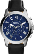 Fossil Grant Chronograph Blue Dial Black Leather Strap Watch for Men - FS4990