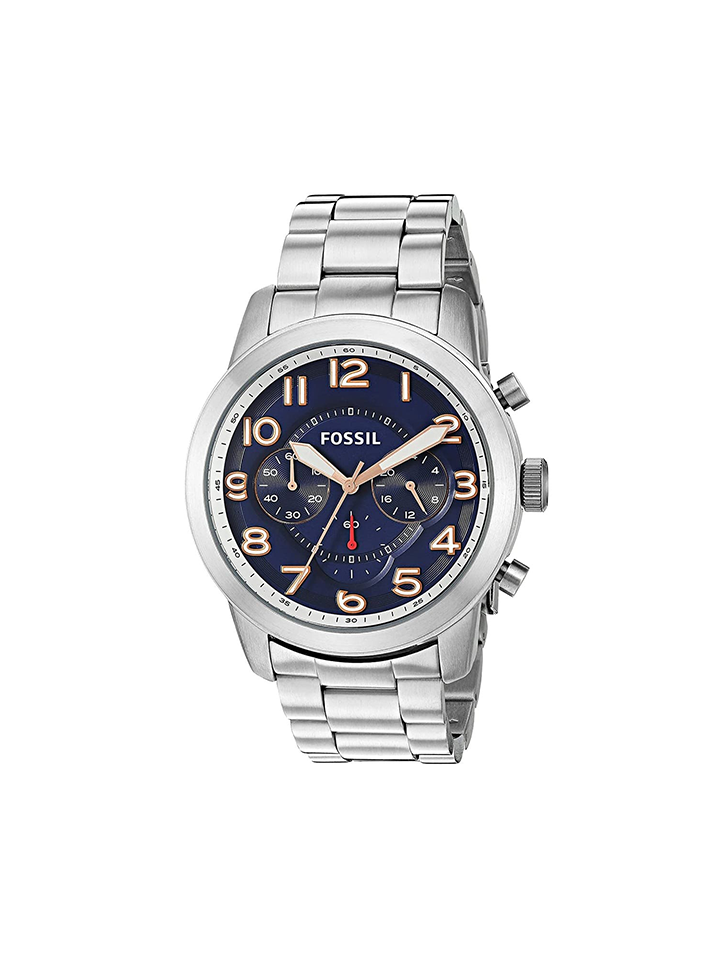 Fossil Pilot 54 Chronograph Navy Blue Dial Silver Steel Strap Watch for Men - FS5203