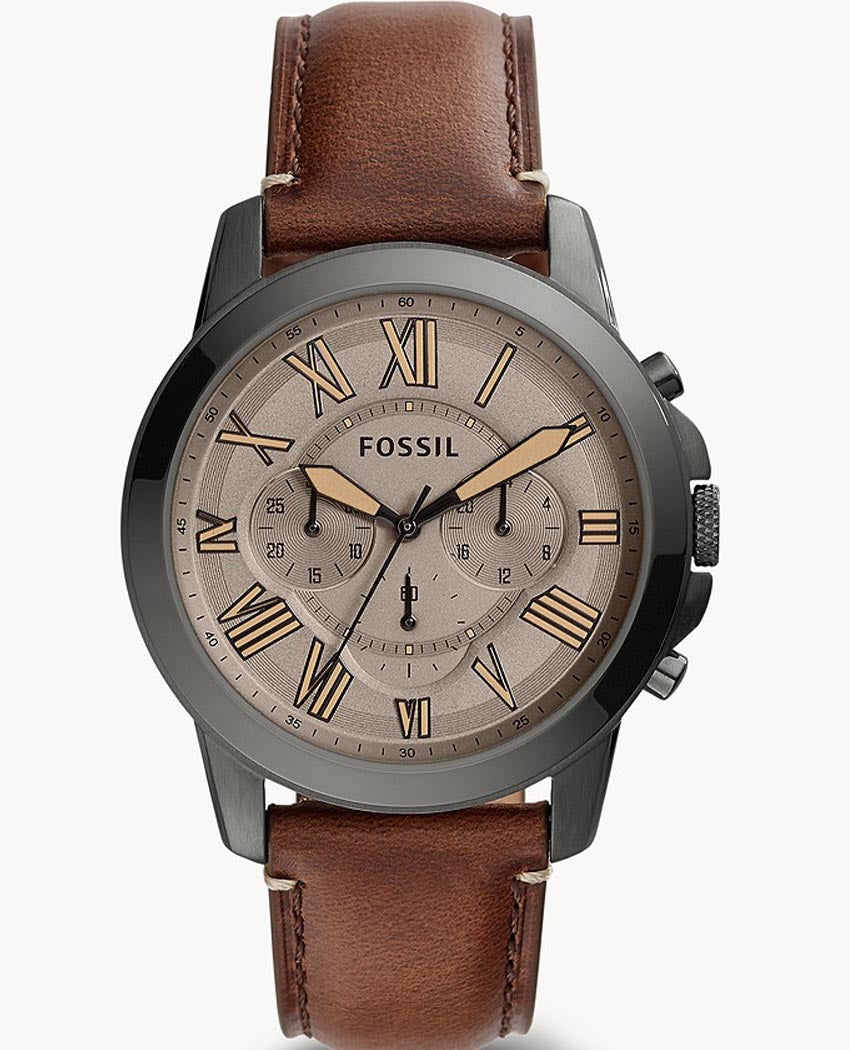 Fossil Grant Chronograph Brown Dial Brown Leather Strap Watch for Men - FS5214