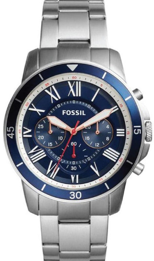 Fossil Grant Sport Chronograph Blue Dial Silver Steel Strap Watch for Men - FS5238