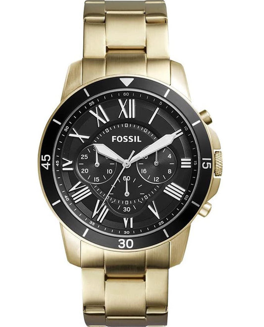 Fossil Inscription Automatic Black Dial Gold Steel Strap Watch for Men - FS5267