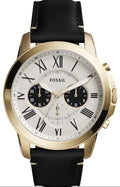 Fossil Grant Chronograph White Dial Black Leather Strap Watch for Men - FS5272