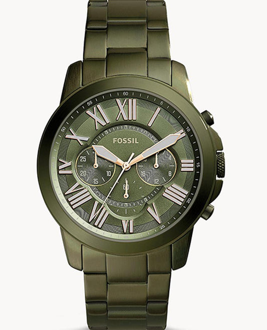 Fossil Grant Chronograph Olive Green Dial Green Steel Strap Watch for Men - FS5375