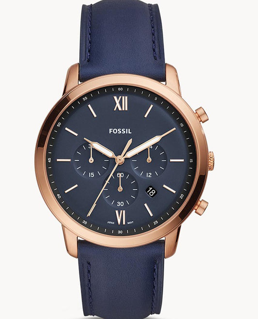 Fossil Neutra Chronograph Blue Dial Blue Leather Strap Watch for Men - FS5454