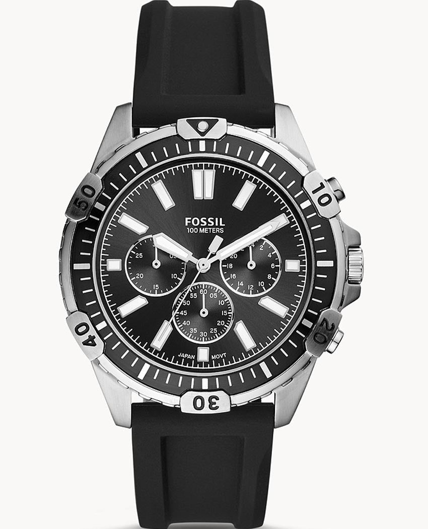 Fossil Garrett Chronograph Black Dial Black Rubber Strap Watch for Men - FS5624