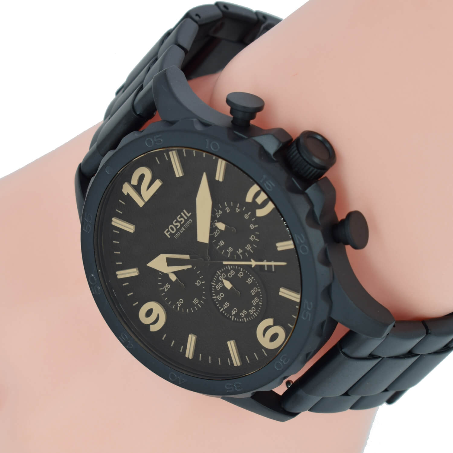 Fossil Nate Chronograph Black Dial Black Steel Strap Watch for Men - JR1356