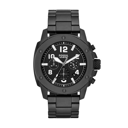 Fossil Machine Chronograph Black Dial Black Steel Strap Watch for Men - FS4927