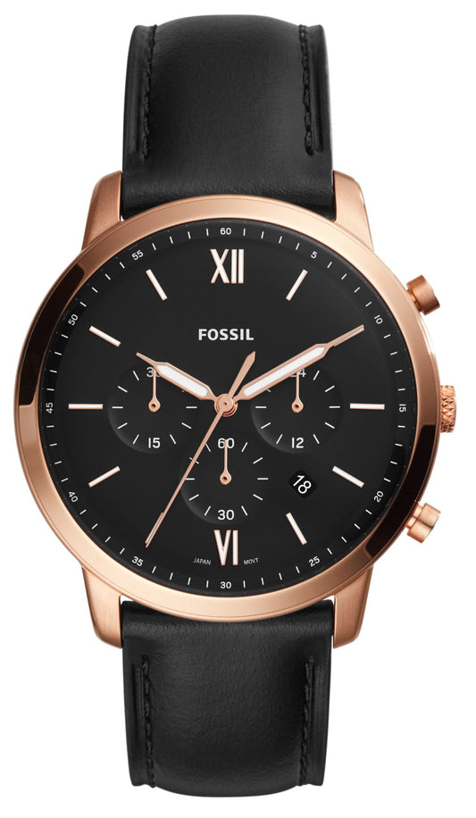 Fossil Neutra Chronograph Black Dial Black Leather Strap Watch for Men - FS5381