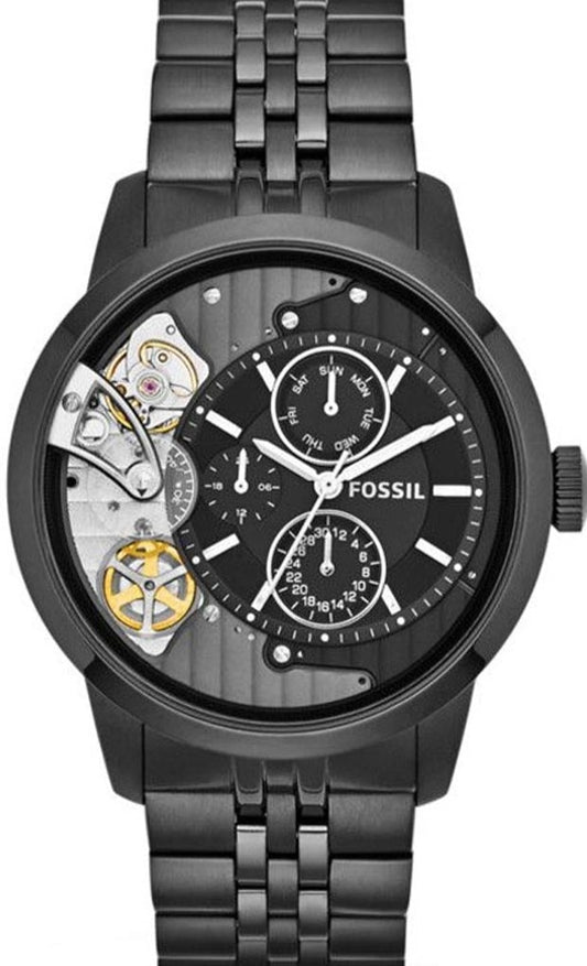 Fossil Townsman Mechanical Black Dial Black Steel Strap Watch for Men -  ME1136