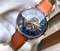 Fossil Townsman Automatic Skeleton Blue Dial Brown Leather Strap Watch for Men - ME3154