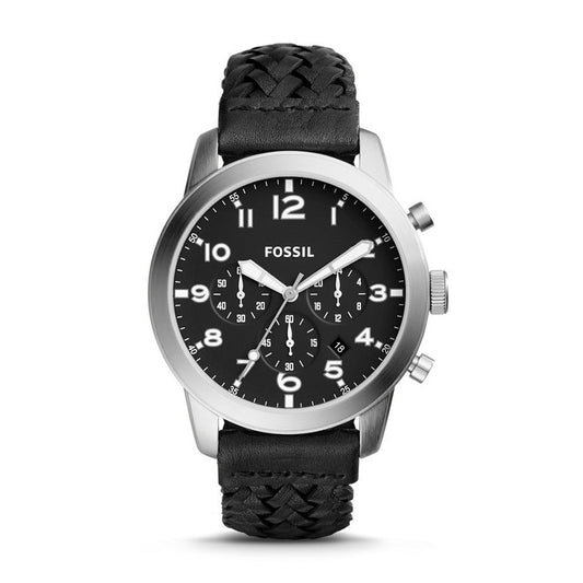 Fossil Pilot 54 Chronograph Black Dial Black Leather Strap Watch for Men - FS5181