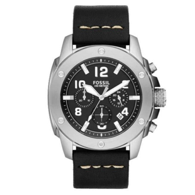 Fossil Modern Machine Chronograph Black Dial Black Leather Strap Watch for Men - FS4928