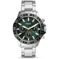 Fossil Bannon Chronograph Green Dial Silver Steel Strap Watch for Men - BQ2492