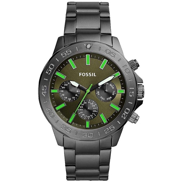 Fossil Bannon Multifunction Chronograph Green Dial Grey Steel Strap Watch for Men - BQ2504