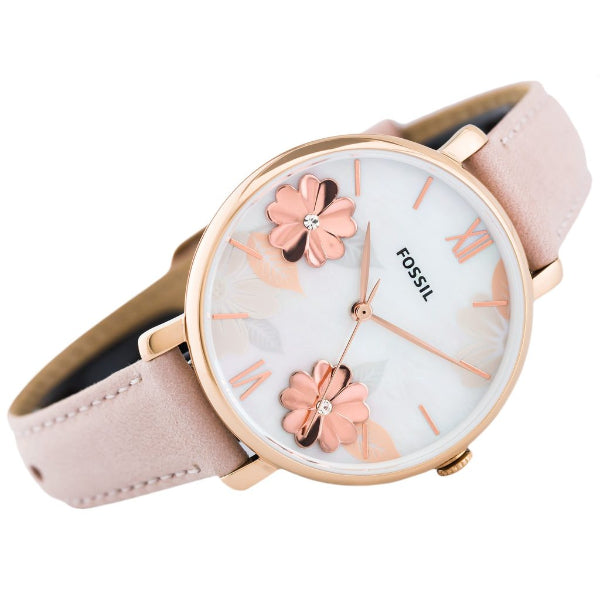 Fossil Jacqueline Mother of Pearl White Dial Pink Leather Strap Watch for Women - ES4671