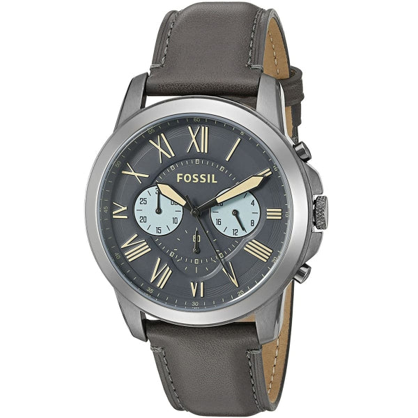 Fossil Grant Chronograph Gunmetal Dial Grey Leather Strap Watch for Men - FS5183