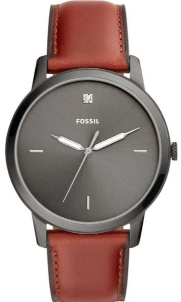 Fossil The Minimalist 3H Grey Dial Brown Leather Strap Watch for Men - FS5479