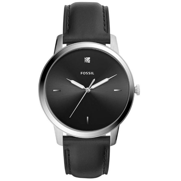 Fossil The Minimalist Carbon Series Black Dial Black Leather Strap Watch for Men - FS5497