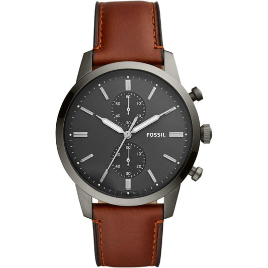 Fossil Townsman Chronograph Gray Dial Brown Leather Strap Watch for Men - FS5522