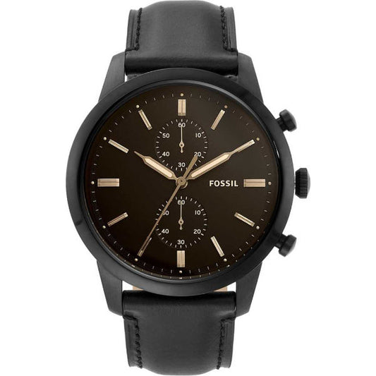 Fossil Goodwin Chronograph Black Dial Black Leather Strap Watch for Men - FS5585