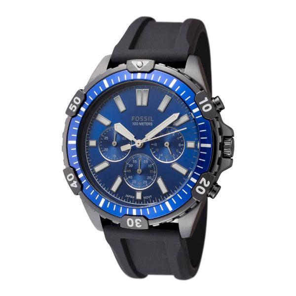 Fossil Garrett Chronograph Blue Dial Black Rubber Strap Watch for Men - FS5695