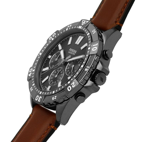 Fossil Garrett Chronograph Grey Dial Brown Leather Strap Watch for Men - FS5770