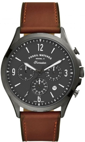 Fossil Forrester Chronograph Black Dial Brown Leather Strap Watch for Men - FS5815