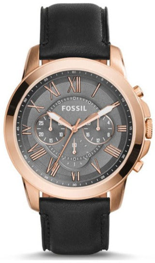 Fossil Grant Chronograph Grey Dial Black Leather Strap Watch for Men - FS5085