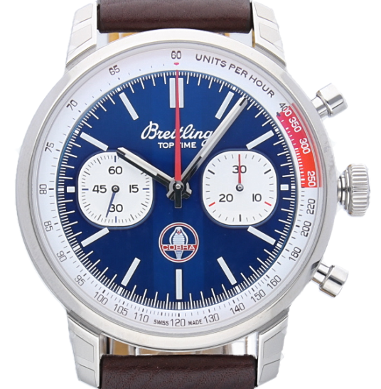 Breitling Top Time B01 Shelby Cobra Blue Dial Brown Leather Strap Watch for Men - AB01763A1C1X1