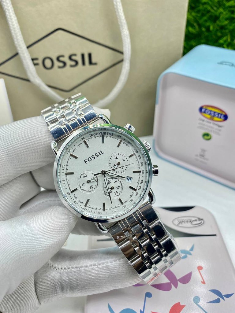 Fossil Boyfriend Chronograph Silver Dial Silver Steel Strap Watch for Women - ES2198